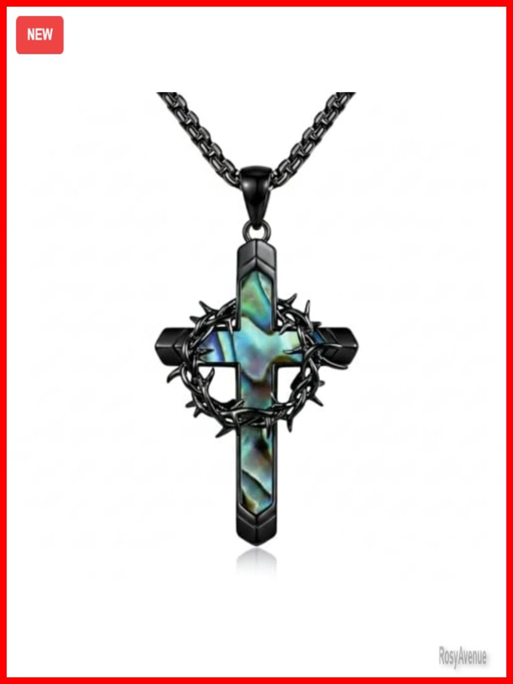 Sterling Silver Cross Necklace Crown of Thorns Pendant Religious Jewelry